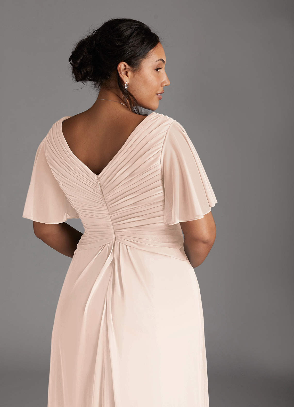 Azazie Emmeline Mother of the Bride Dresses Blushing Pink A-Line V-Neck Pleated Mesh Dress image9