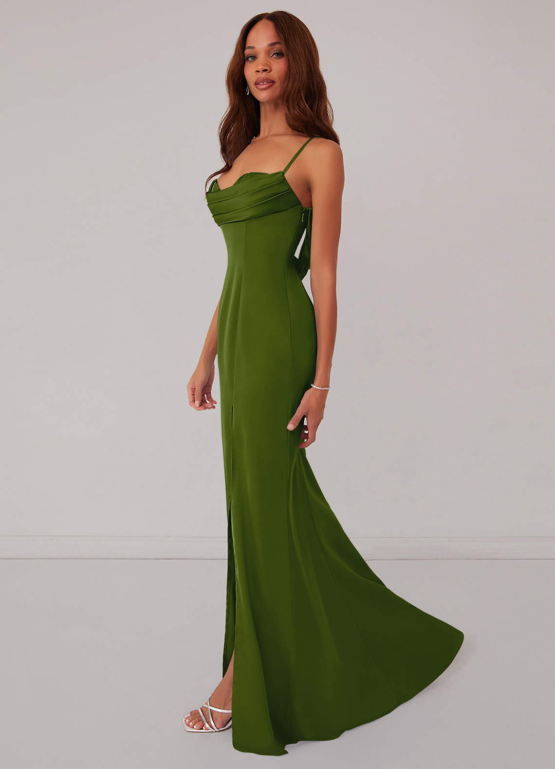 Barbie ♥ Azazie Bridesmaid Dresses Pleated Lace Up Mermaid Stretch Satin Dress image3