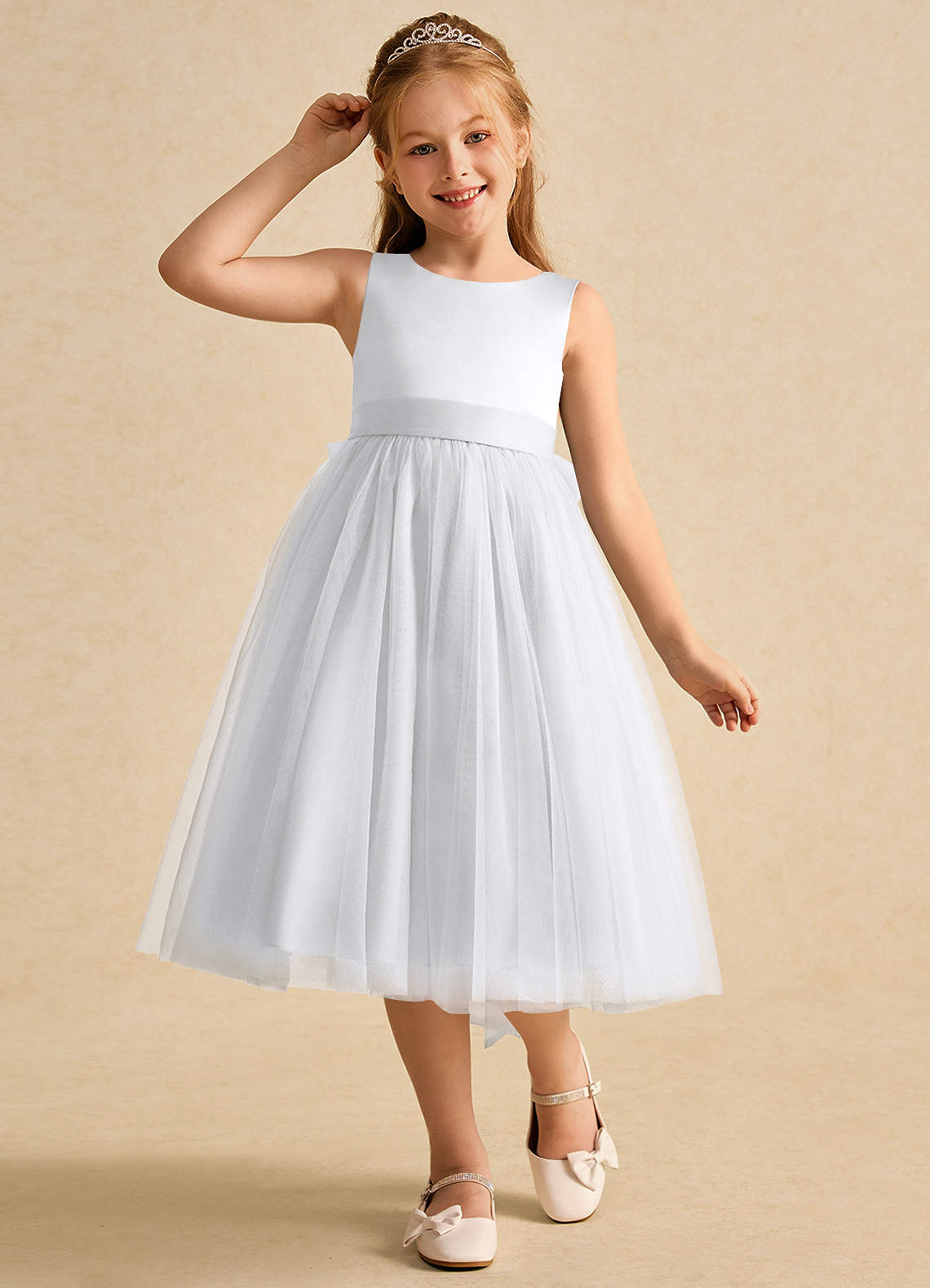 Azazie Winnie Flower Girl Dresses White Ball-Gown Bow Tulle Dress image3