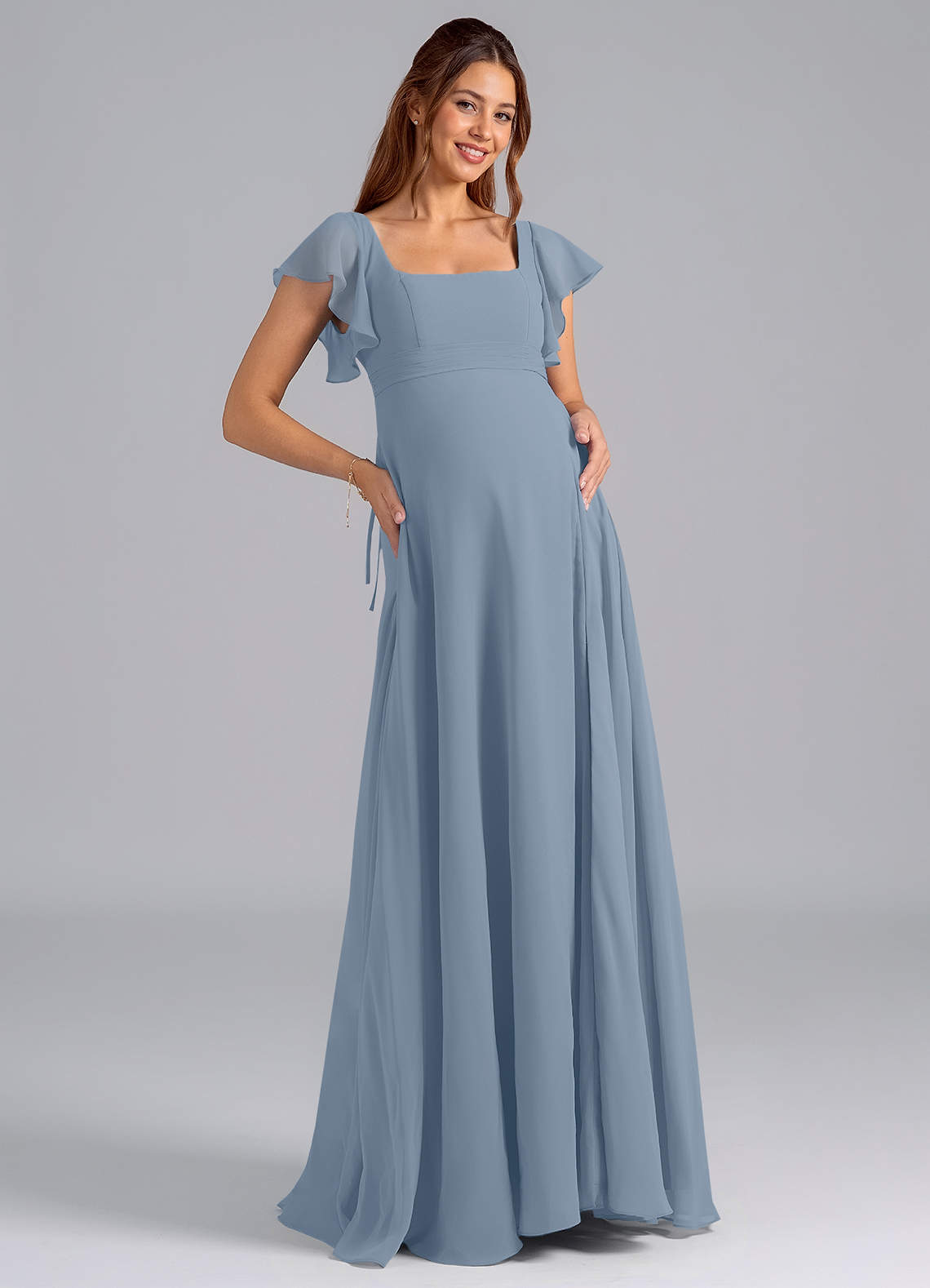 Azazie Bondi Maternity Bridesmaid Dresses A-Line Ruched Chiffon Floor-Length Dress image1