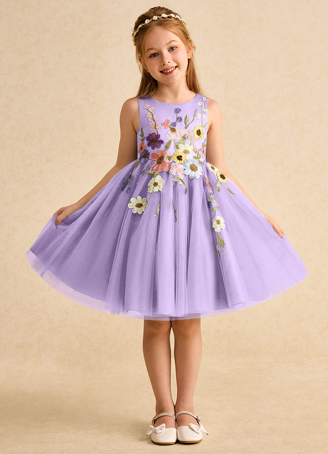 Azazie Prima Flower Girl Dresses Lilac A-Line Bow Tulle Dress image1