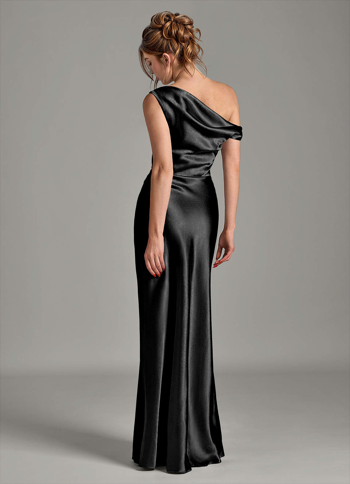 Azazie Emerson At-home Try On Dresses Black Mermaid Off the Shoulder Metallic Satin Dress image1