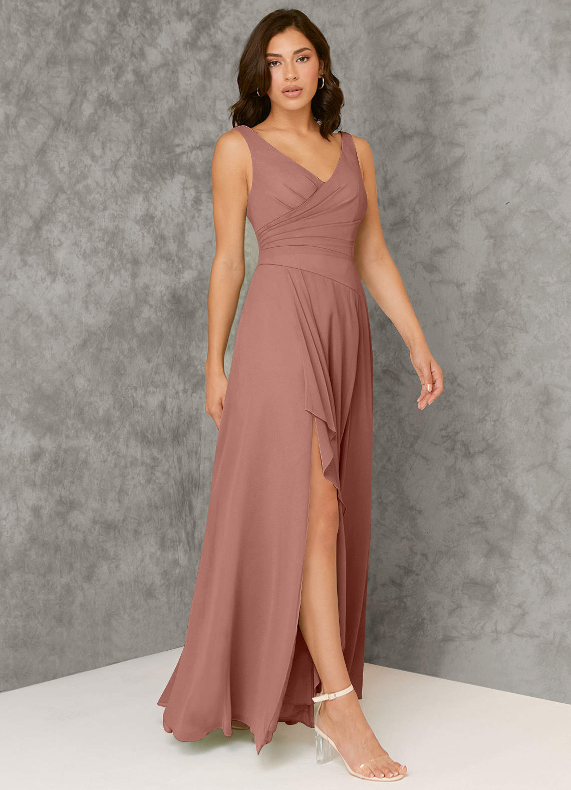 Azazie Kori Abiti da Damigella Abito A-Line in Chiffon Plissettato Cedro Rosa image1