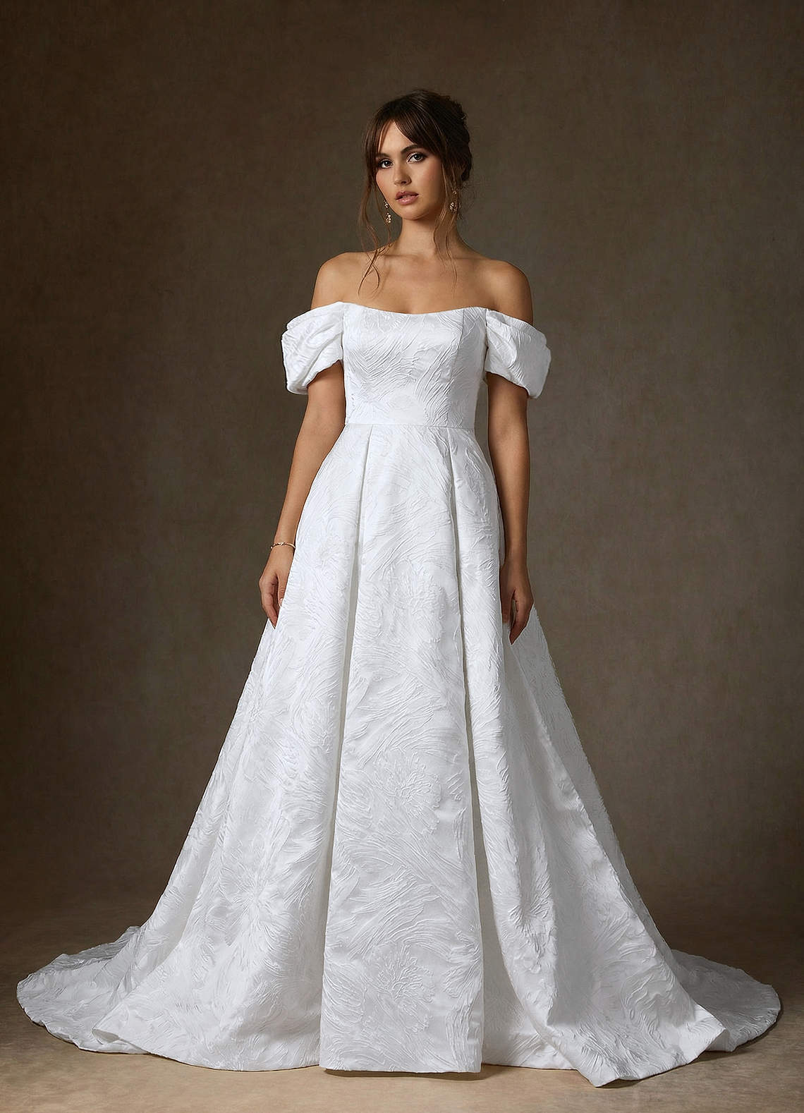 Azazie Efina Wedding Dresses Diamond White Ball-Gown Floral Jacquard Dress image5