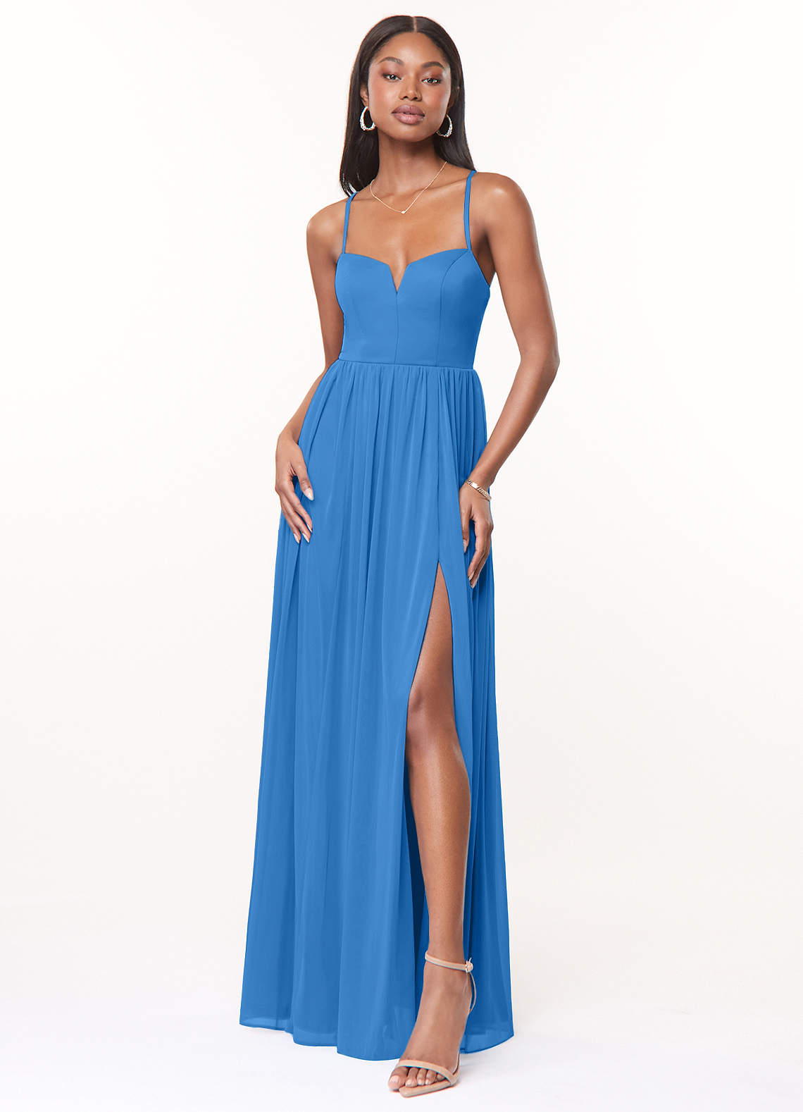 Azazie Marsol Abiti da Damigella Abito A-Line in Maglia Corsetto Blue Jay image1