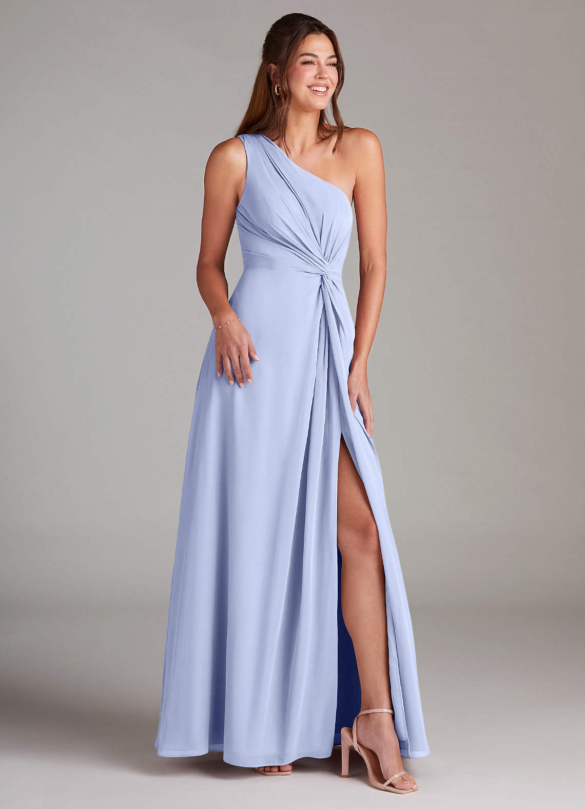 Azazie Brooke Bridesmaid Dresses Ice A-Line One Shoulder Chiffon Dress image3