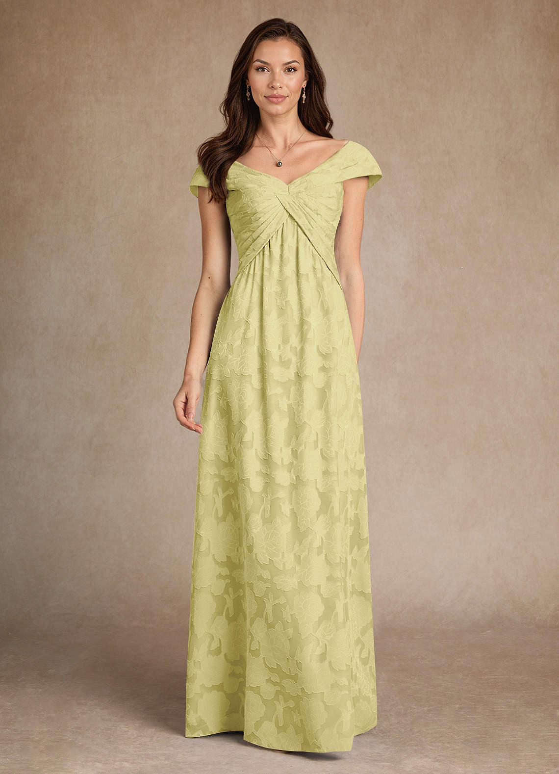 Azazie Myrtle Mother of the Bride Dresses Lemon Sorbet A-Line Pleated Floral Burnout Dress image1