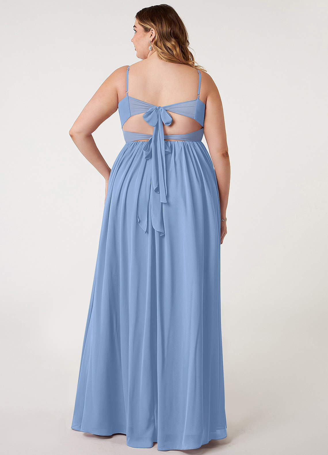 Azazie Zeya Bridesmaid Dresses Steel Blue A-Line V-Neck Pleated Chiffon Dress image6