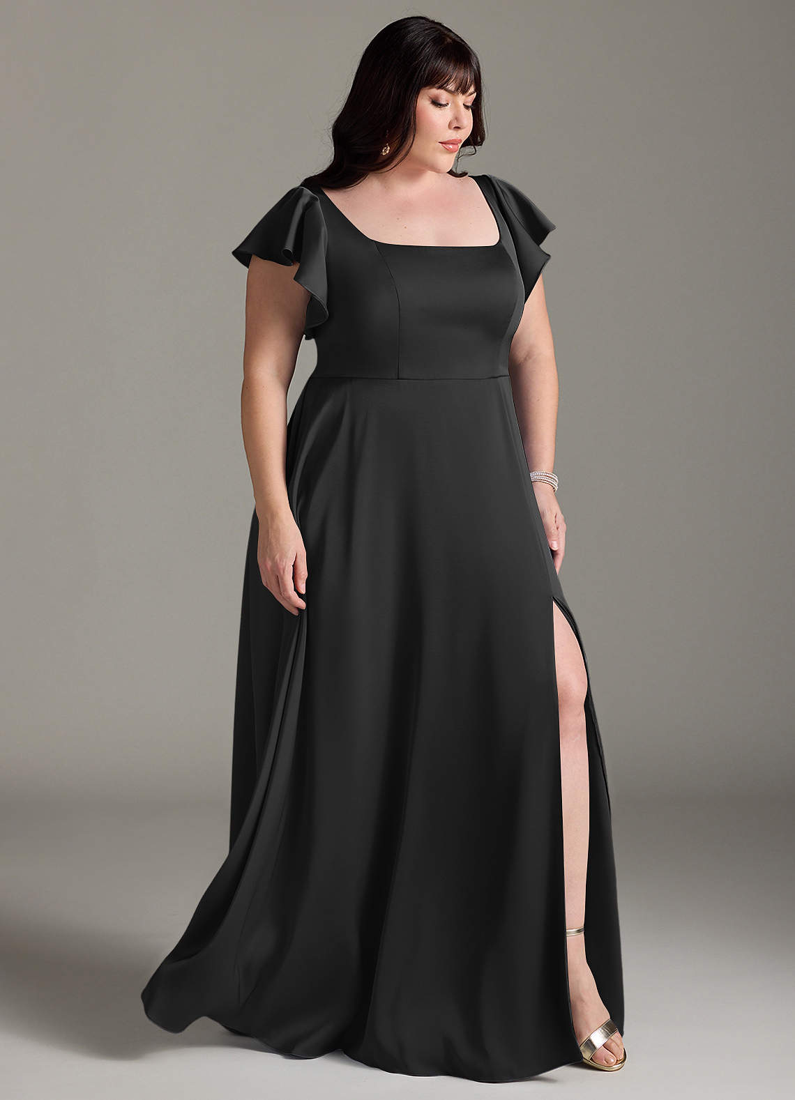 Azazie Bondi Bridesmaid Dresses Black A-Line Bow Stretch Satin Dress image9