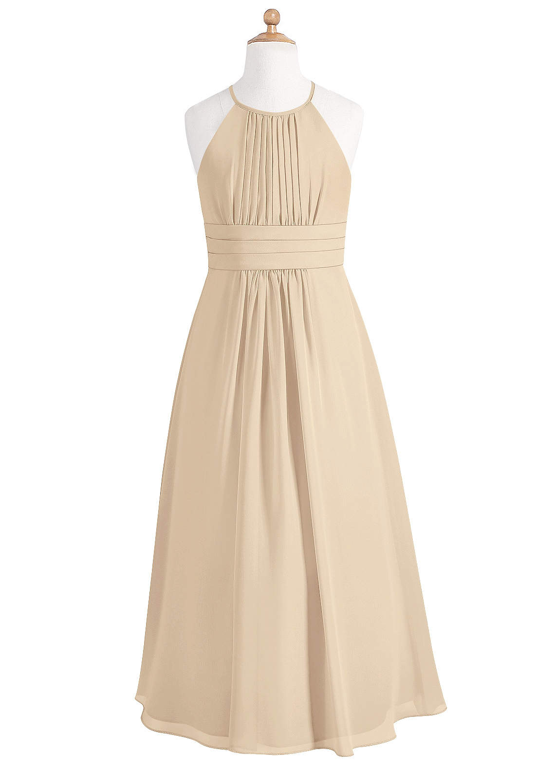 Azazie Bonnie Junior Champagne A-Line Pleated Chiffon Dress image4