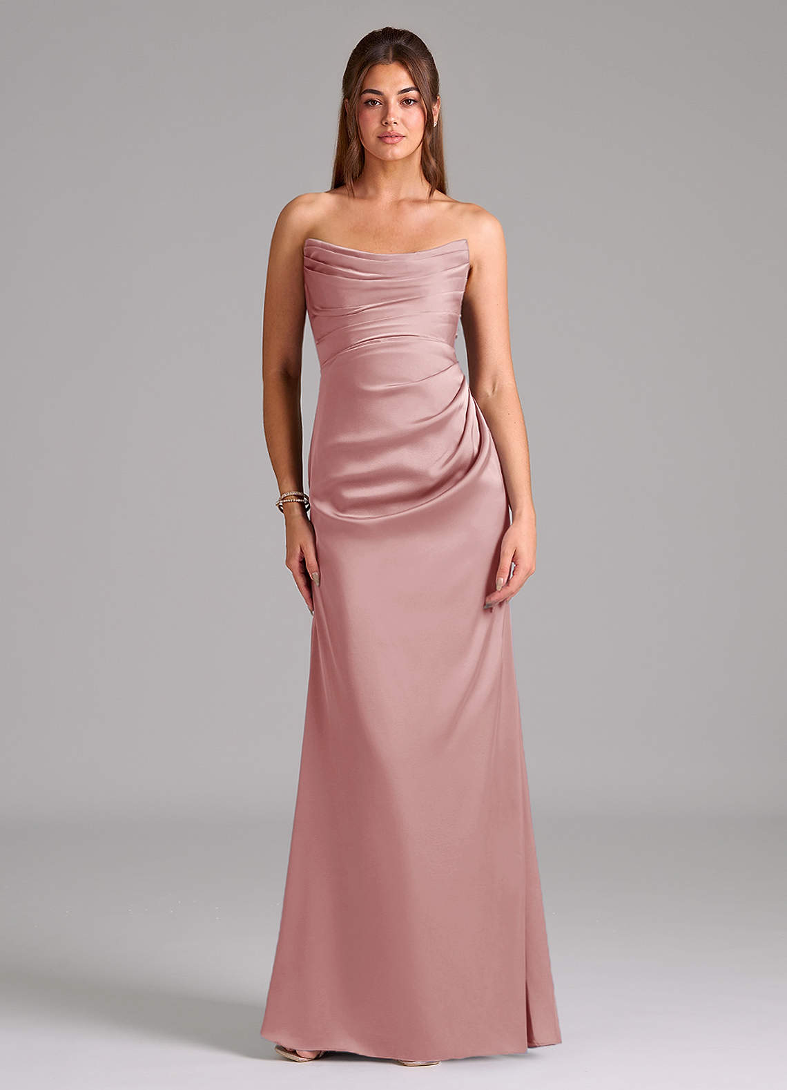 Azazie Lucille Bridesmaid Dresses Dusty Rose Mermaid Strapless Stretch Satin Convertible Dress image1