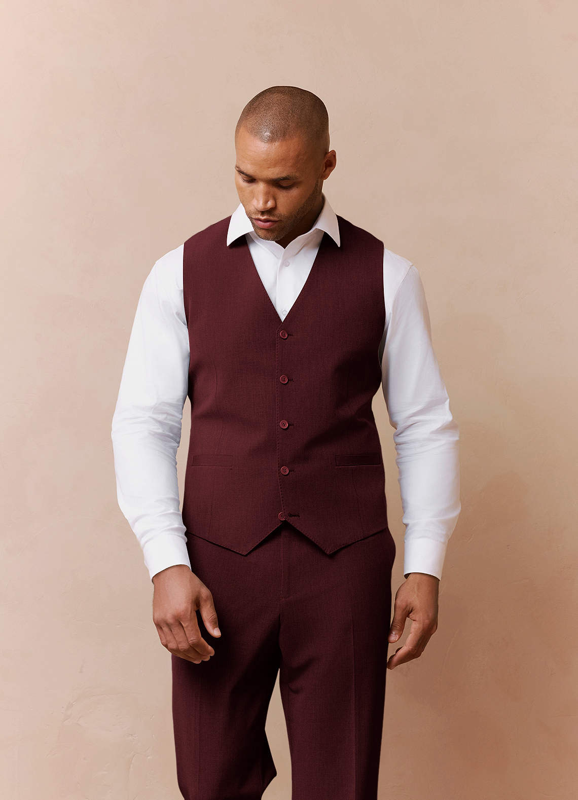 front Savile Burgundy Wool Blend Suit Vest