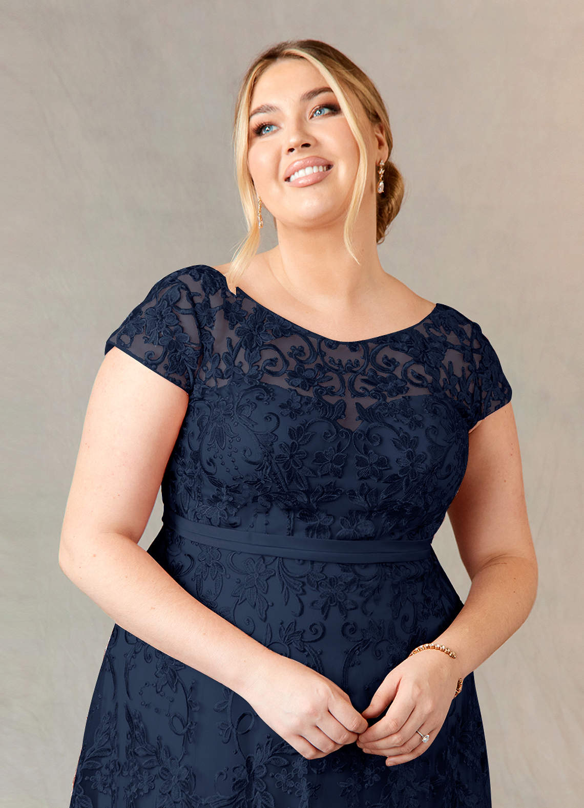 Azazie Sanna Mother of the Bride Dresses Dark Navy A-Line Scoop Lace Tulle Dress image10