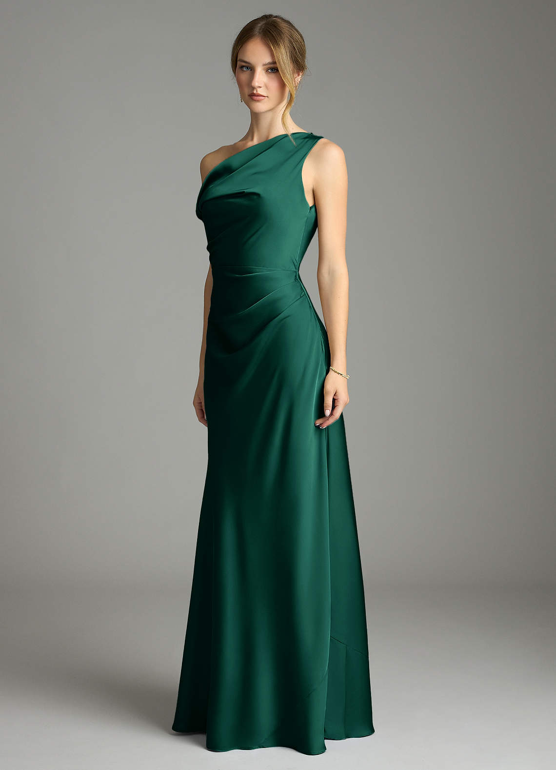 Azazie Emerson Bridesmaid Dresses Emerald Mermaid Off the Shoulder Stretch Satin Dress image3