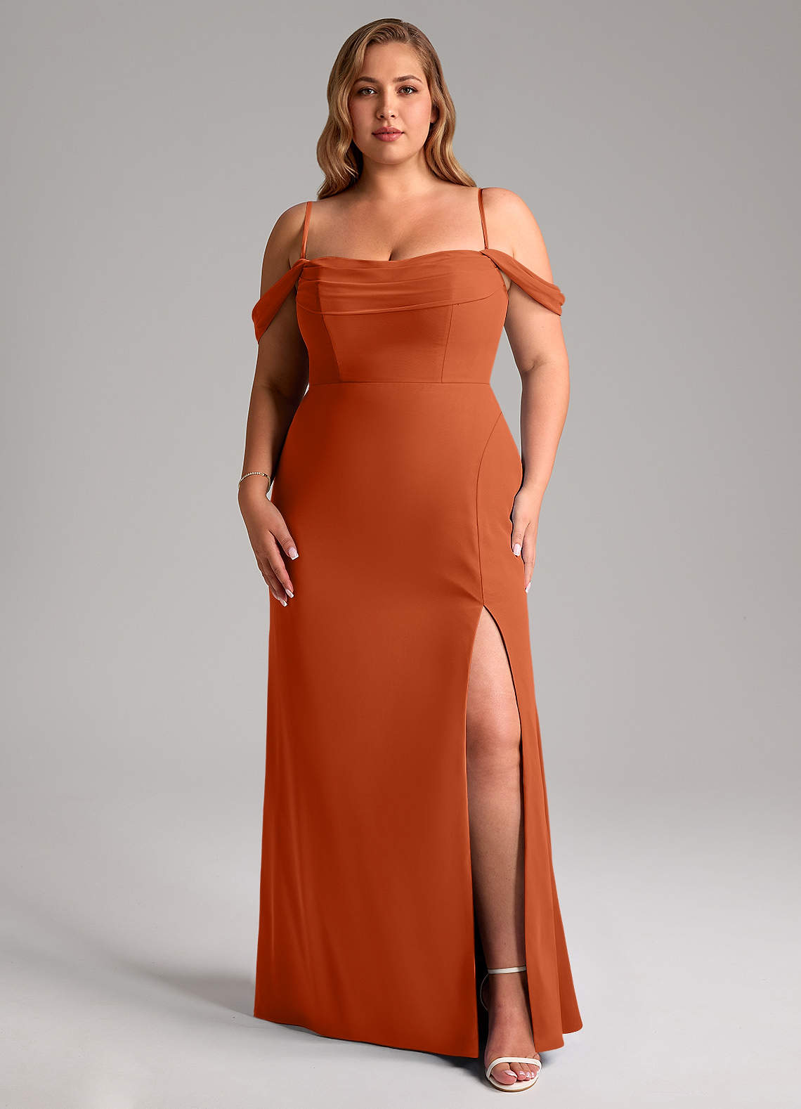 Azazie Saige Vestidos de damas de honor Vestido de Naranja Quemada de Gasa de Corte en A Convertible con Vestidos sin tirantes image13