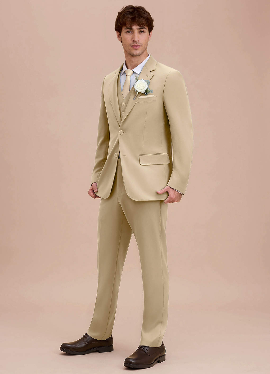 front Ethan Champagne Refined Weave Performance Suit Jacket