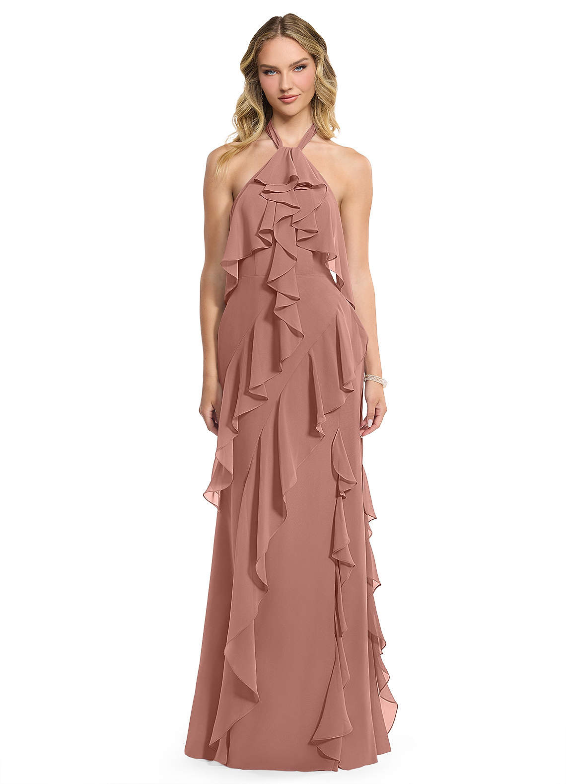 Azazie Velma Bridesmaid Dresses Cedar Rose A-Line Side Slit Chiffon Dress image1