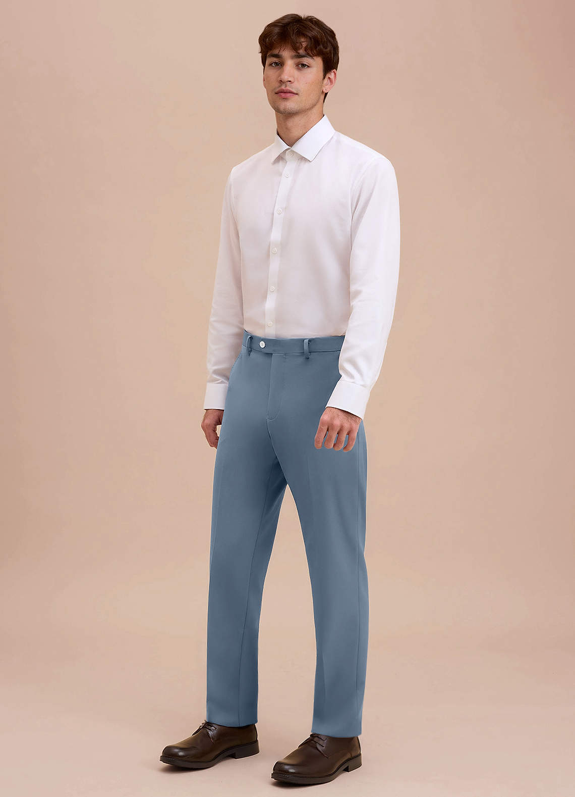 front Ethan Dusty Blue Refined Weave Performance Dress Pants