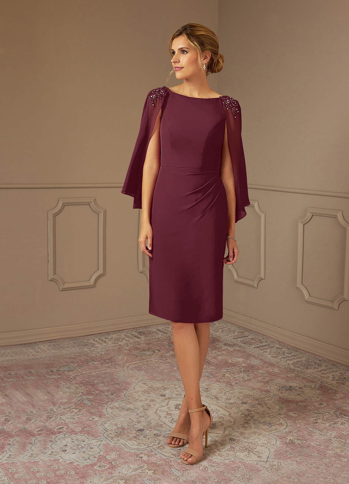 Azazie Carmela Mother of the Bride Dresses Cabernet Sheath Lace Chiffon Dress image1
