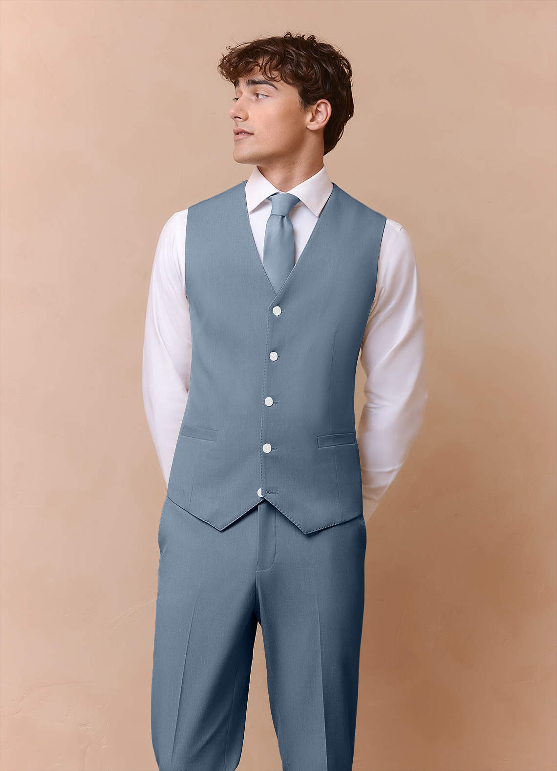 front James Dusty Blue Structured Stretch Suit Vest