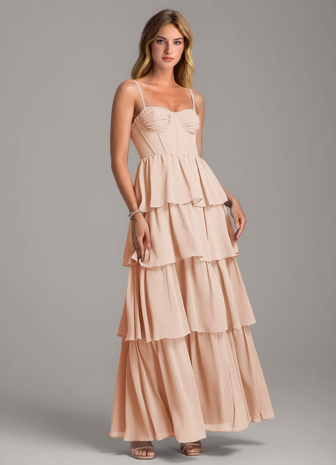 Azazie Alanna Bridesmaid Dresses English Rose A-Line Sweetheart Neckline Chiffon Dress image1