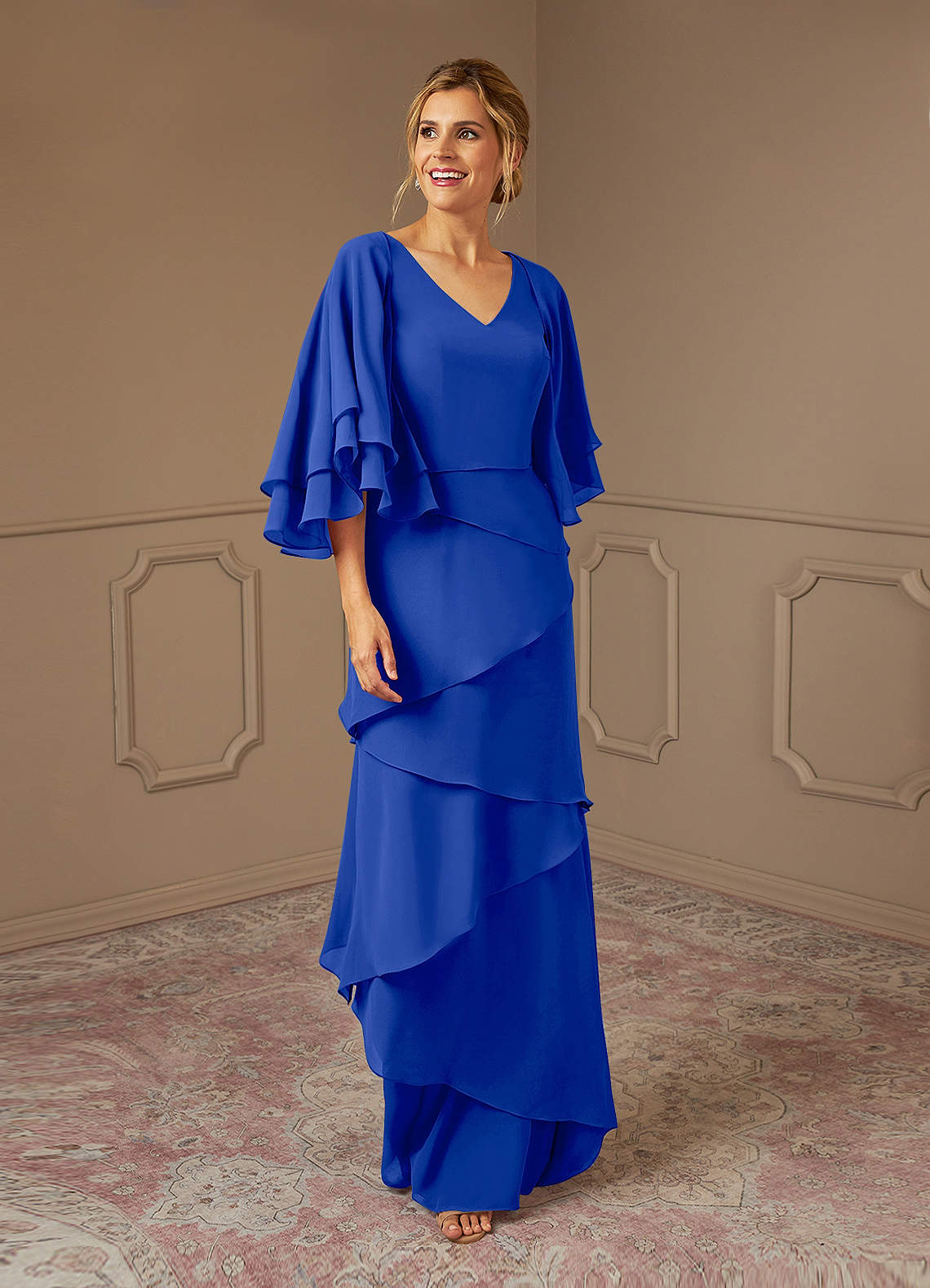Azazie OHara Mother of the Bride Dresses Royal Blue A-Line V-Neck Chiffon Dress image1