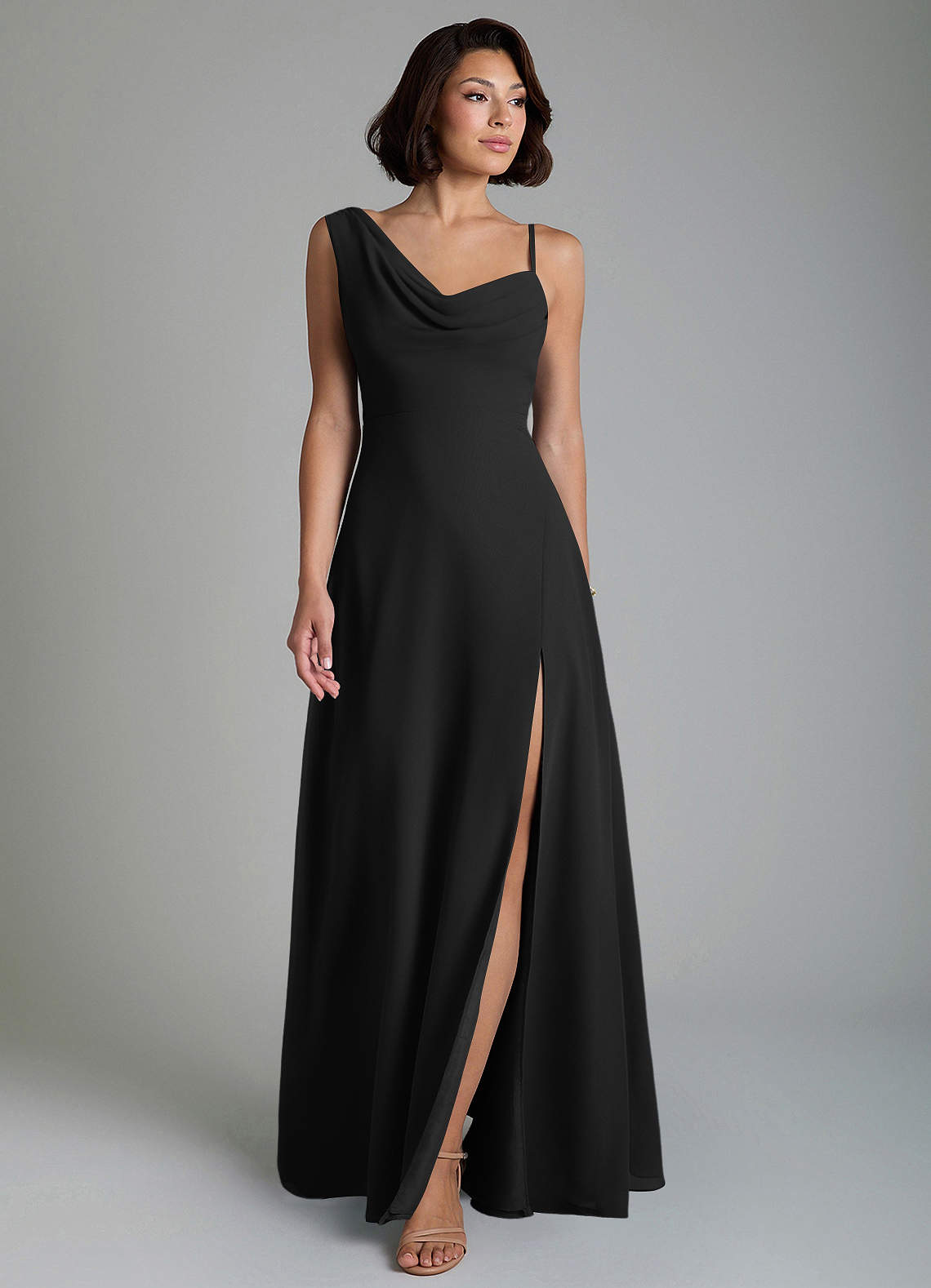 black pleated bridesmaid dresses Azazie True Size:14/48