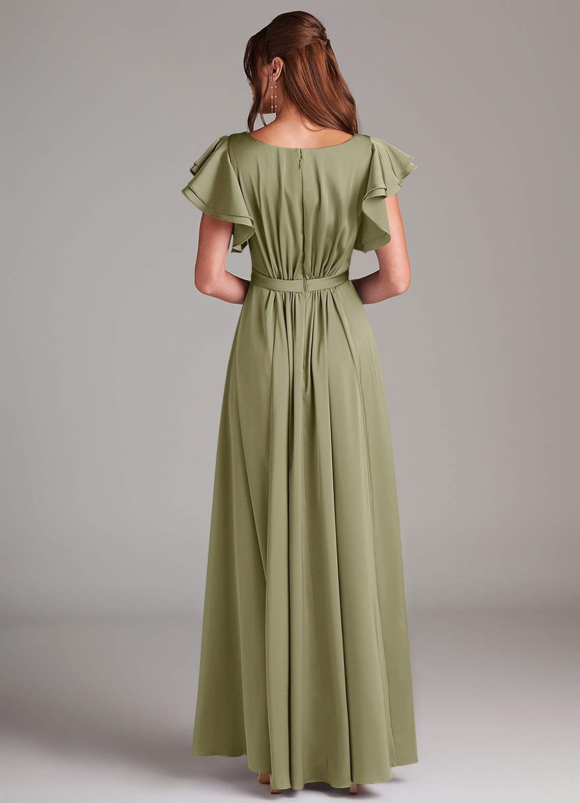 Azazie Daphne Abiti da damigella modesti Abito A-Line Increspato Raso Elasticizzato Floor-Length image5