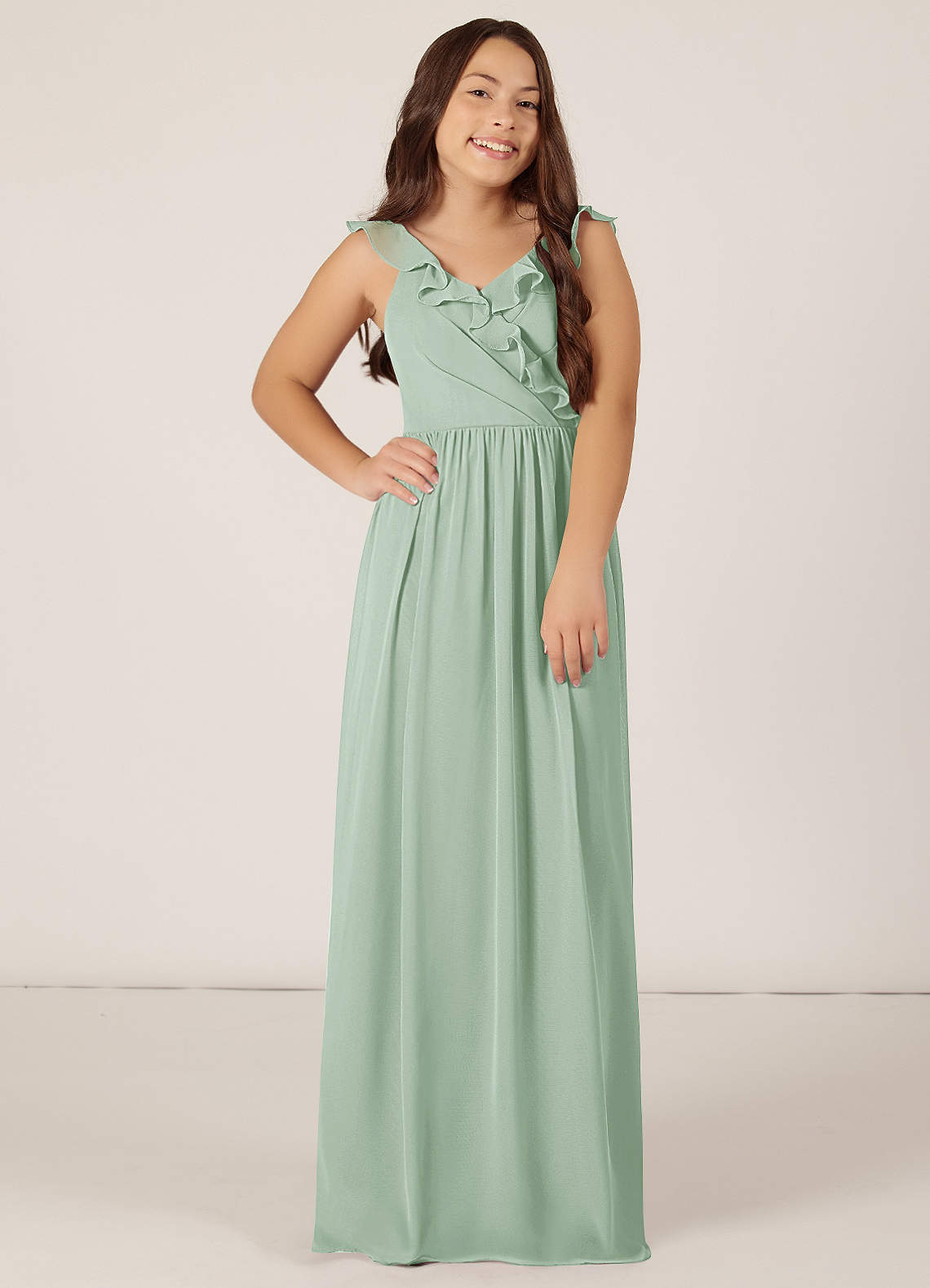 Azazie Gale Abito da Damigella Junior A-Line in Chiffon Increspato image1