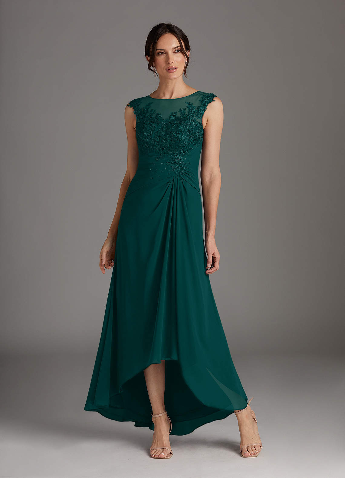 Azazie Endora Mother of the Bride Dresses Peacock A-Line Scoop Lace Chiffon Dress image1