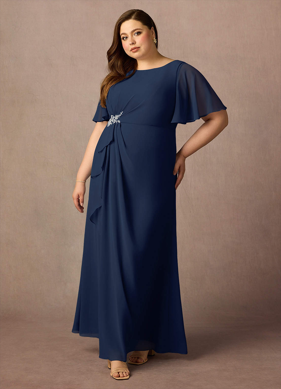 Azazie Rain Abiti per la Madre della Sposa Abito Tubino in Chiffon Perline Marino Scuro image3