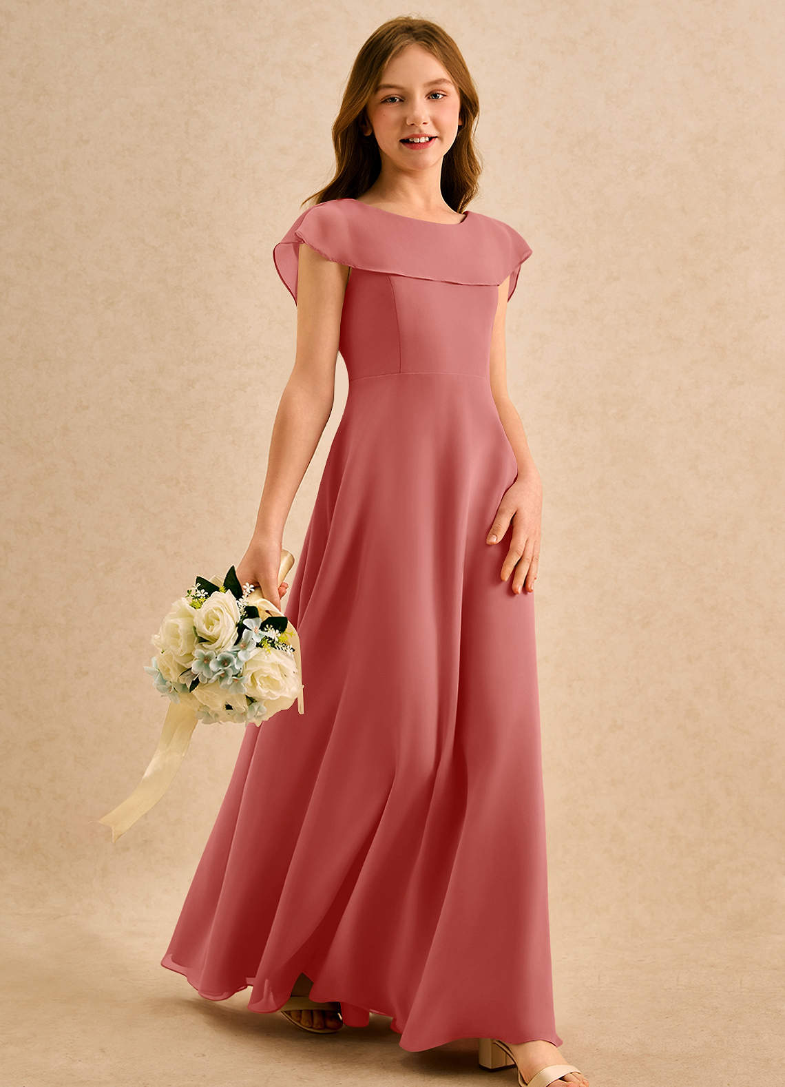 Azazie Kittie Girls Formal Flower Girl Klänningar Klänning A-Line i Chiffong image3