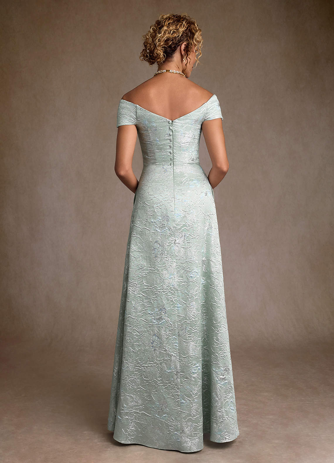 Azazie Lacey Mother of the Bride Dresses Agave Jacquard A-Line Off the Shoulder Floral Jacquard Dress image1