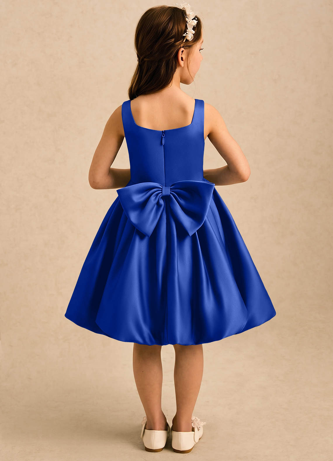 Azazie Lillian Royal Blue Ball-Gown Pleated Matte Satin Dress | Azazie