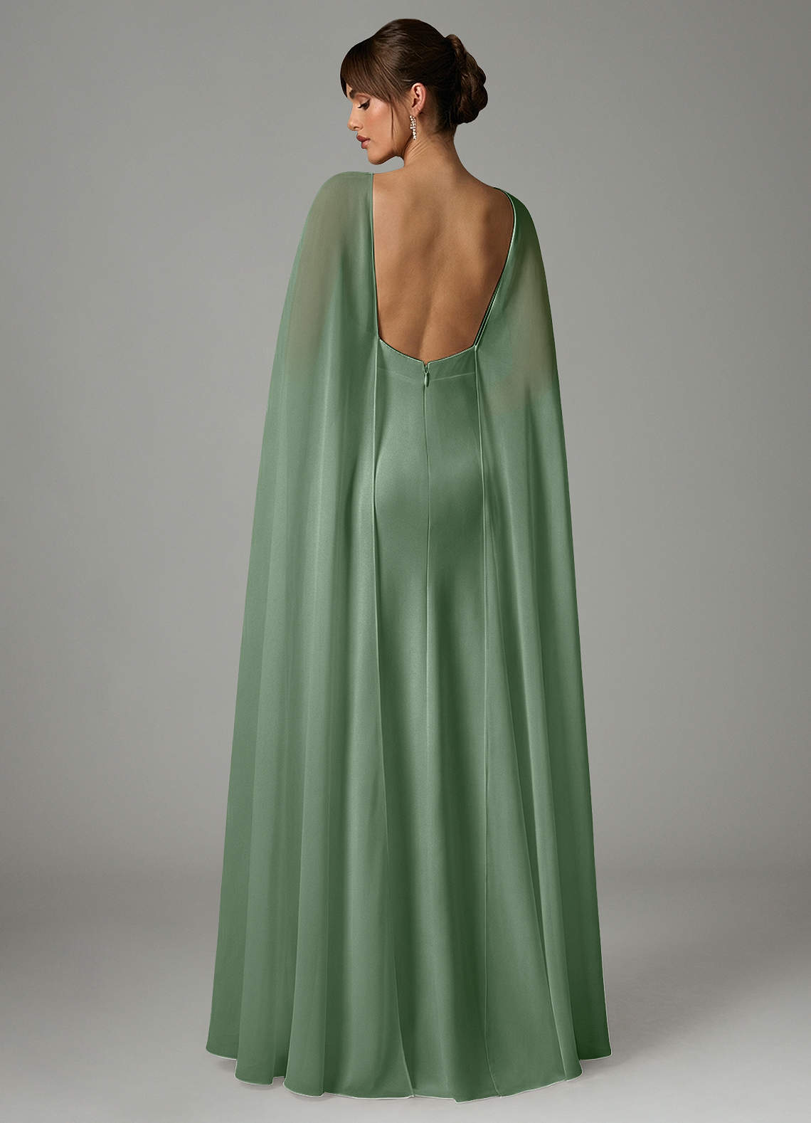 Azazie Stefania Abiti da Damigella Abito A-Line in Raso Elasticizzato Matcha image3