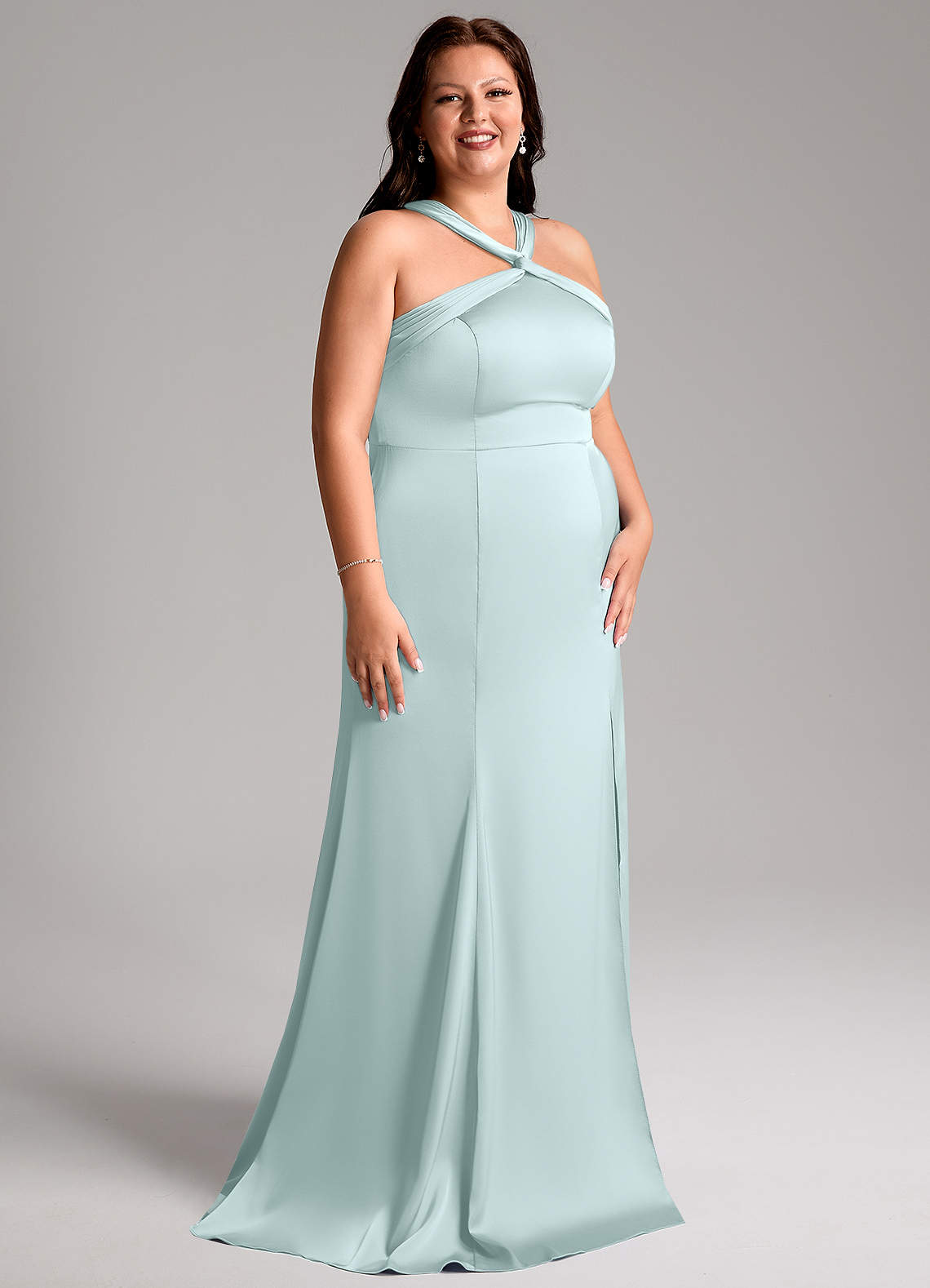Azazie Rue Vestidos de damas de honor Vestido de Vidrio Marino de Satén Elástico de Corte Sirena con Plisado image11