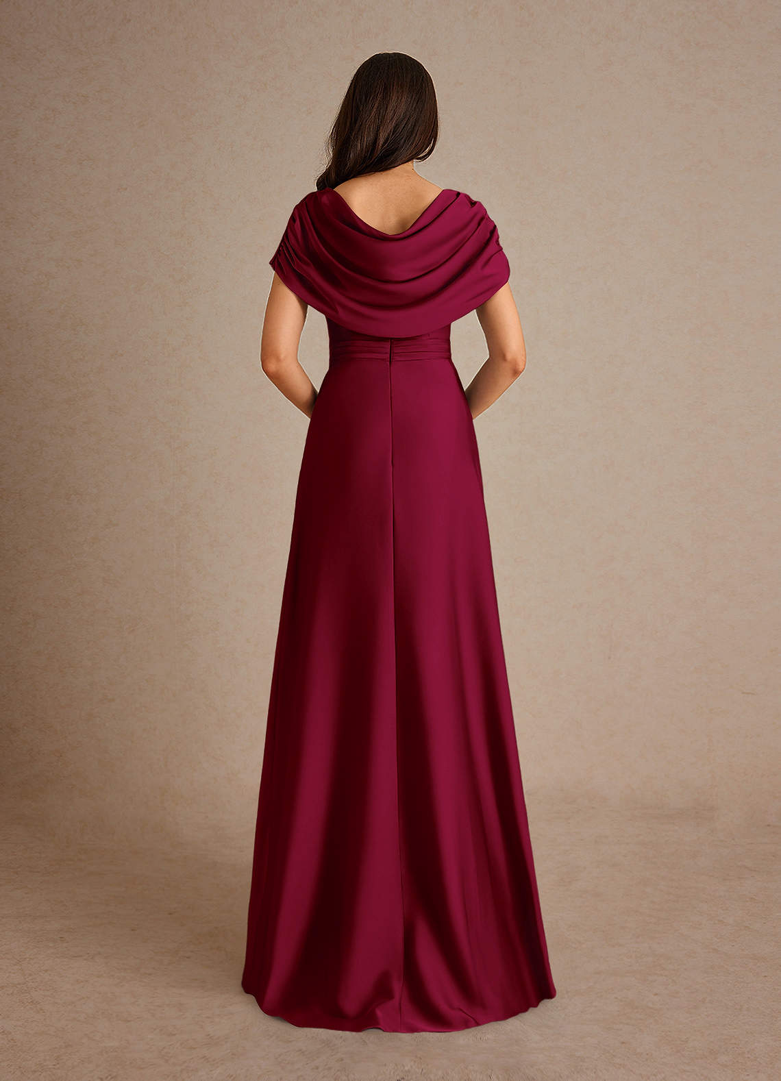 Azazie Branford Mother of the Bride Dresses Burgundy A-Line Pleated Stretch Satin Dress image2