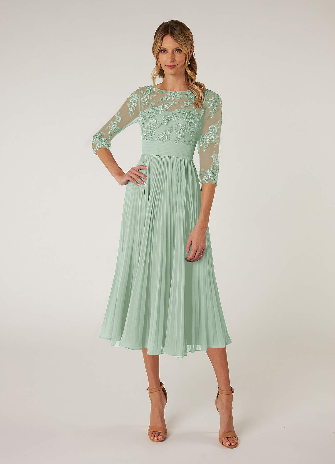 Azazie Tutu Mother of the Bride Dresses Agave A-Line Boatneck Lace Chiffon Dress image1