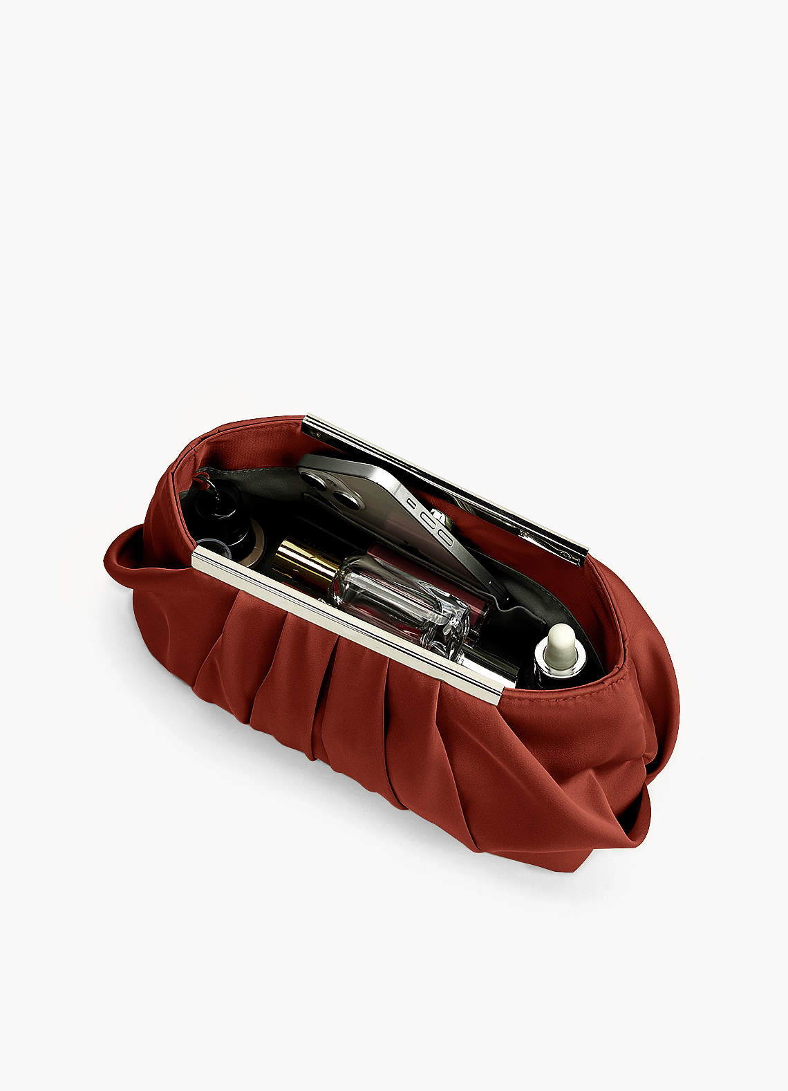 front Matching Color Stretch Satin Pleated Clutch