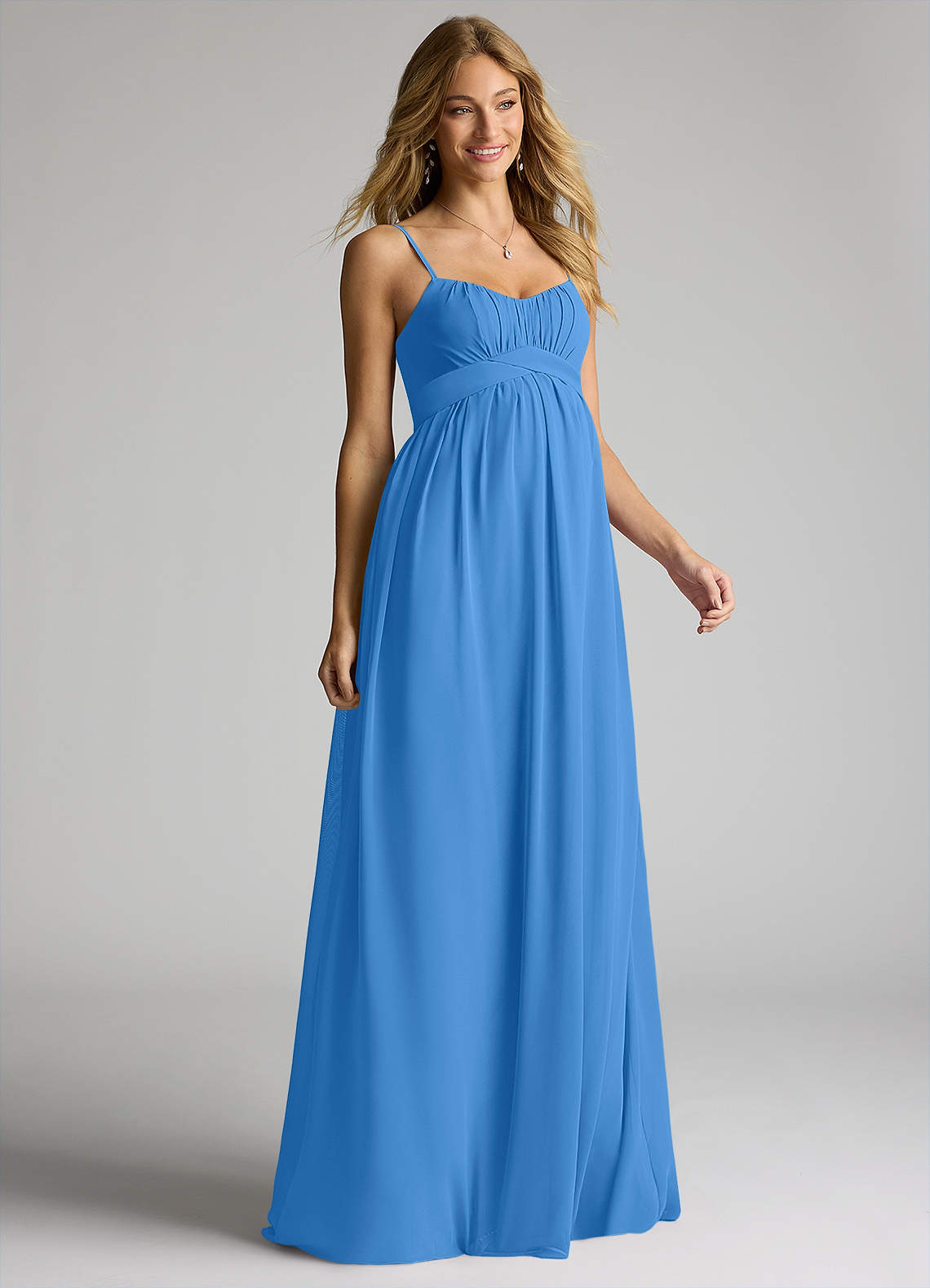 Azazie Llana Brautjungfernkleider für Schwangere A-Linie Chiffon Bodenlänge Kleid image1