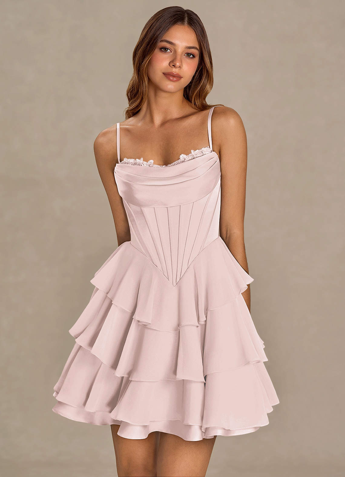 pink mini formal dress Swooning Ruffle Trim Mini Dress Pink main image 1