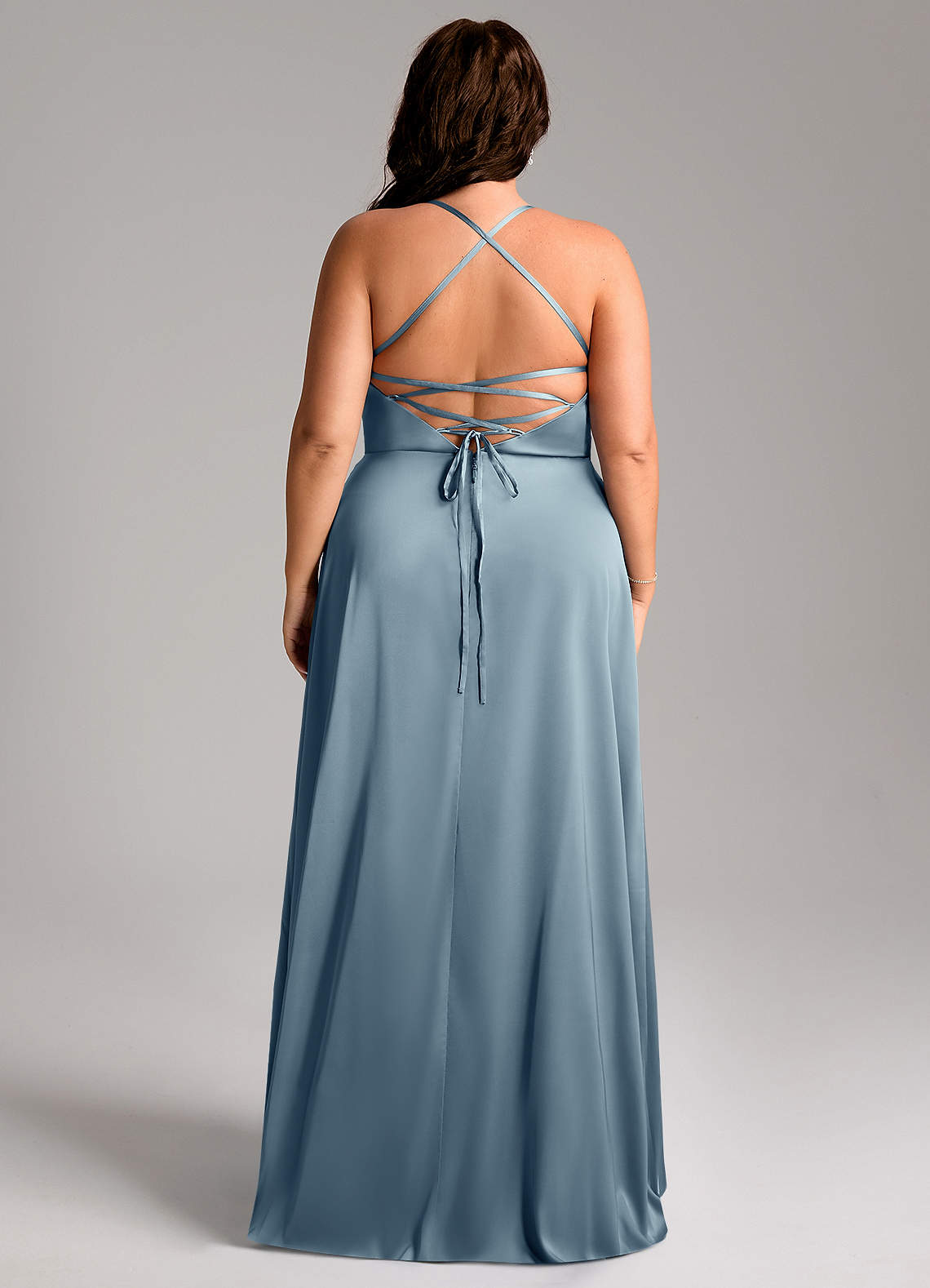 Azazie Mei Bridesmaid Dresses Dusty Blue A-Line V-Neck Stretch Satin Dress image7