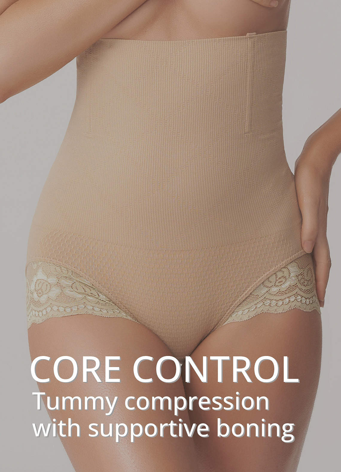 Ladies Solid Color Lace High Waist Tummy Control Butt Lifting