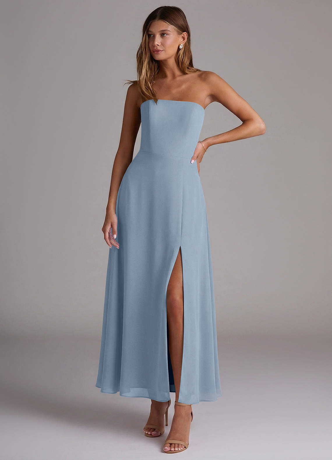 Azazie Wren Ready to Ship Dusty Blue Chiffon Bridesmaid Dresses | Azazie Azazie Wren Ready to Ship Dusty Blue Chiffon Bridesmaid Dresses | Azazie