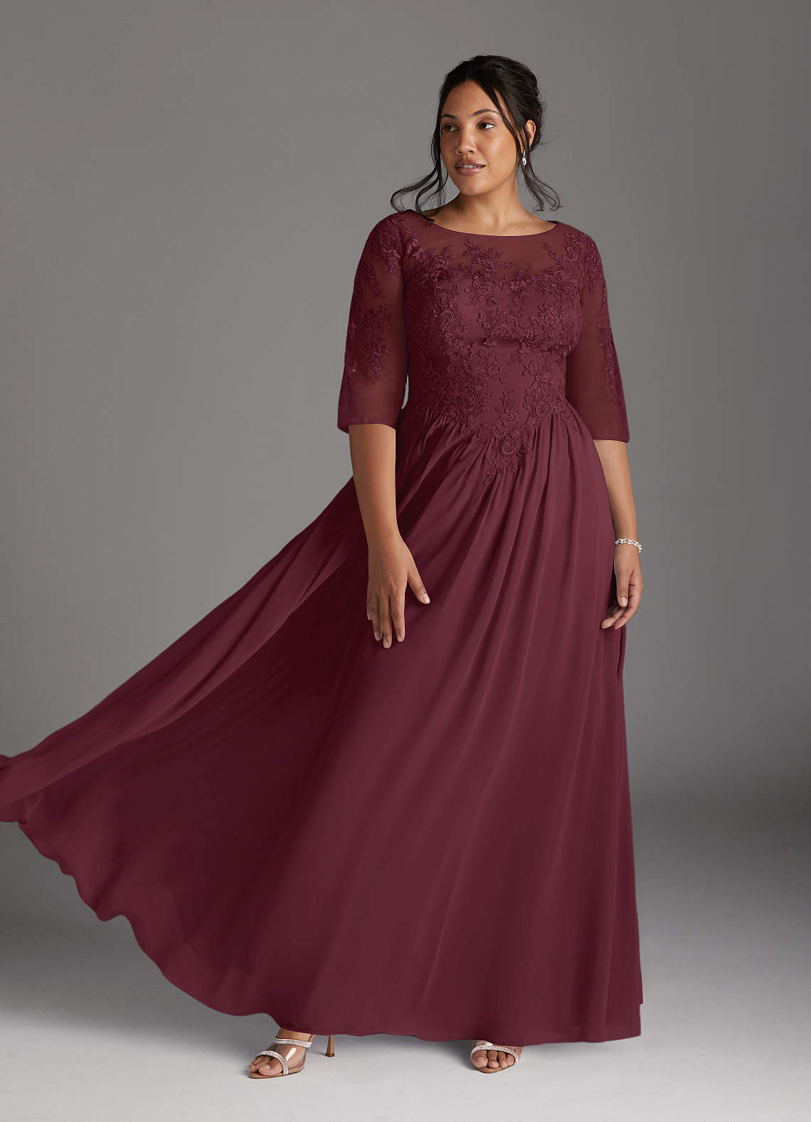Azazie Mirielle vestidos de madre de la novia Vestido de Cabernet de Gasa de Corte En A con Encaje Scoop image6