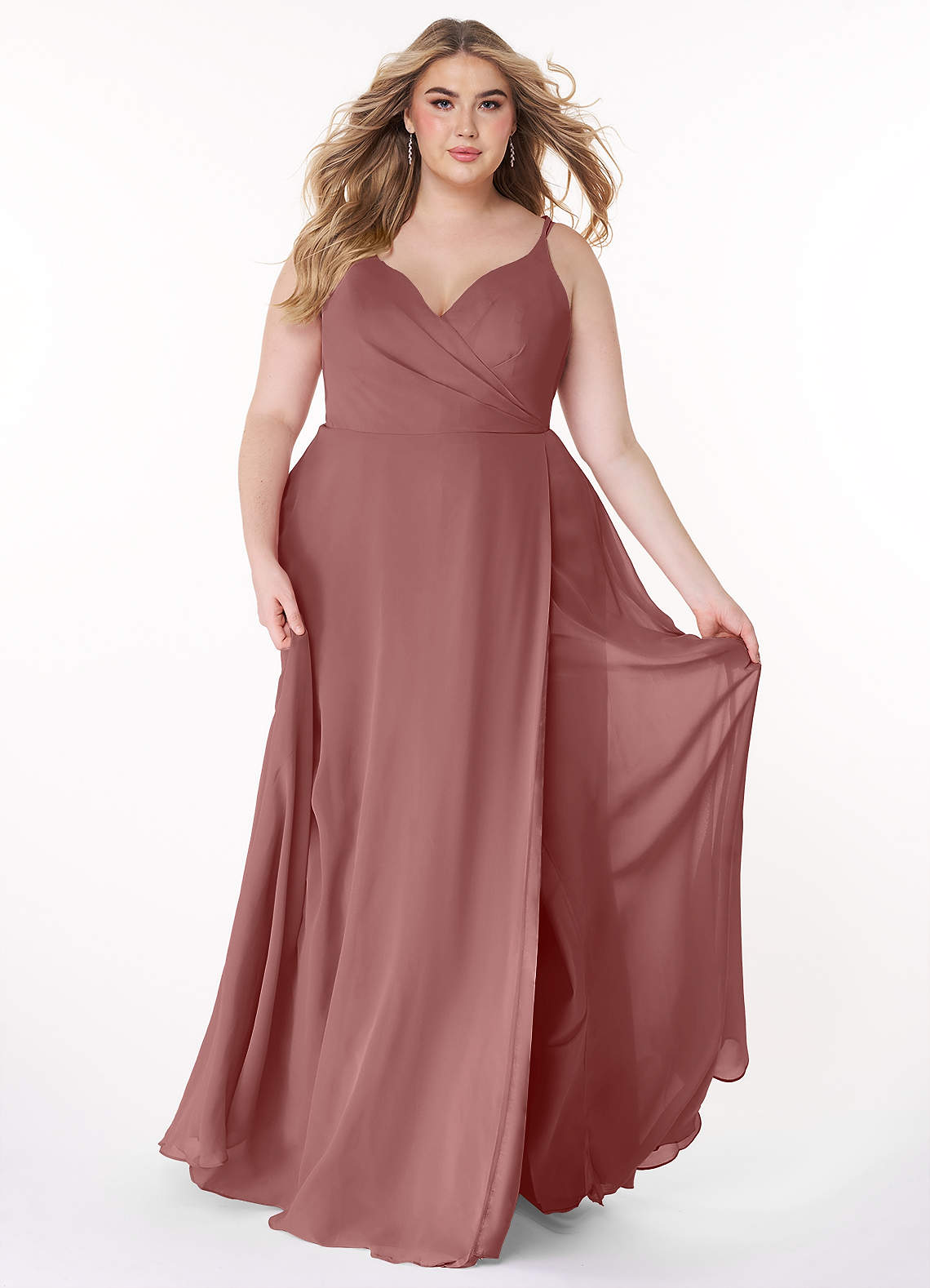 Azazie Lennon Bridesmaid Dresses Desert Rose A-Line Lace Chiffon Dress image1