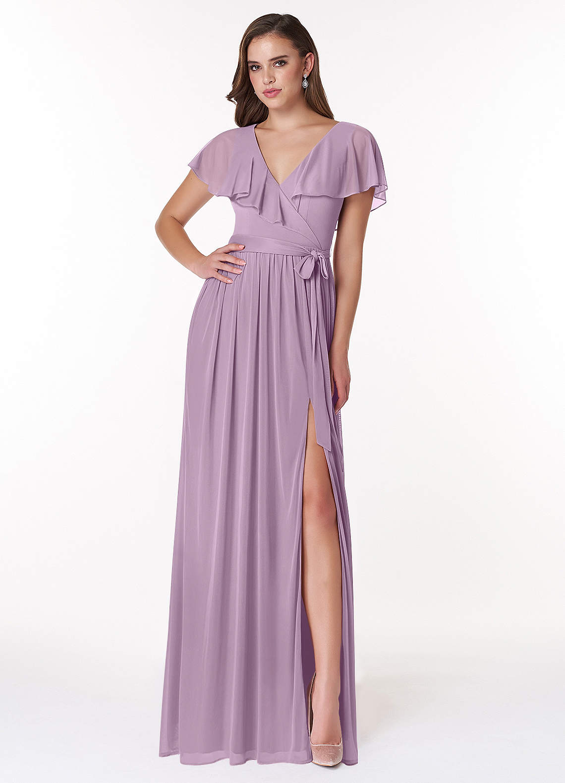Azazie Jael Bridesmaid Dresses Wisteria A-Line V-Neck Mesh Dress image1