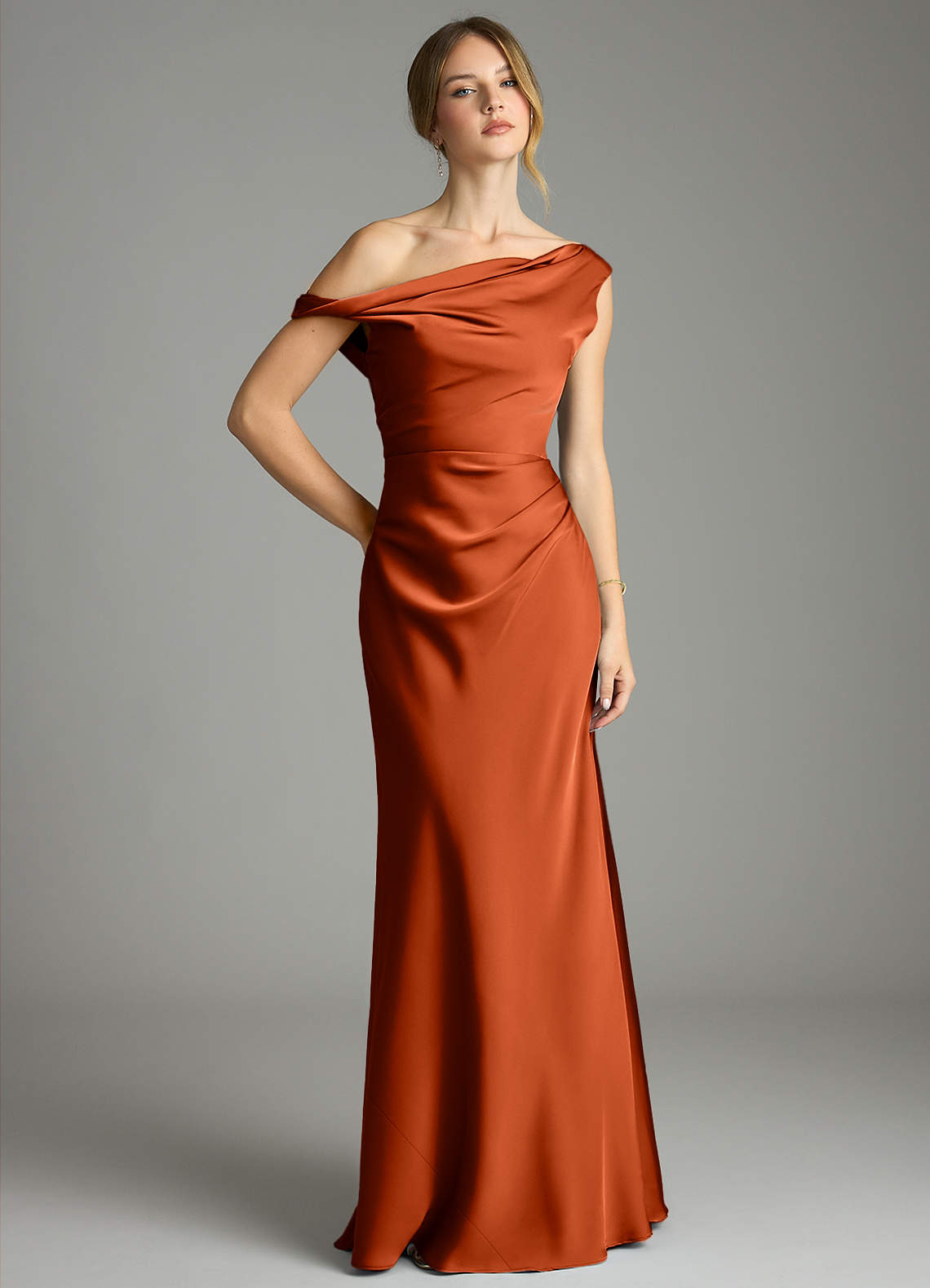 off the shoulder midi cocktail dress Sky-Blue Off-Shoulder oversized bow at the Color:COPPER Bridal Style: Revelry – HF110529
