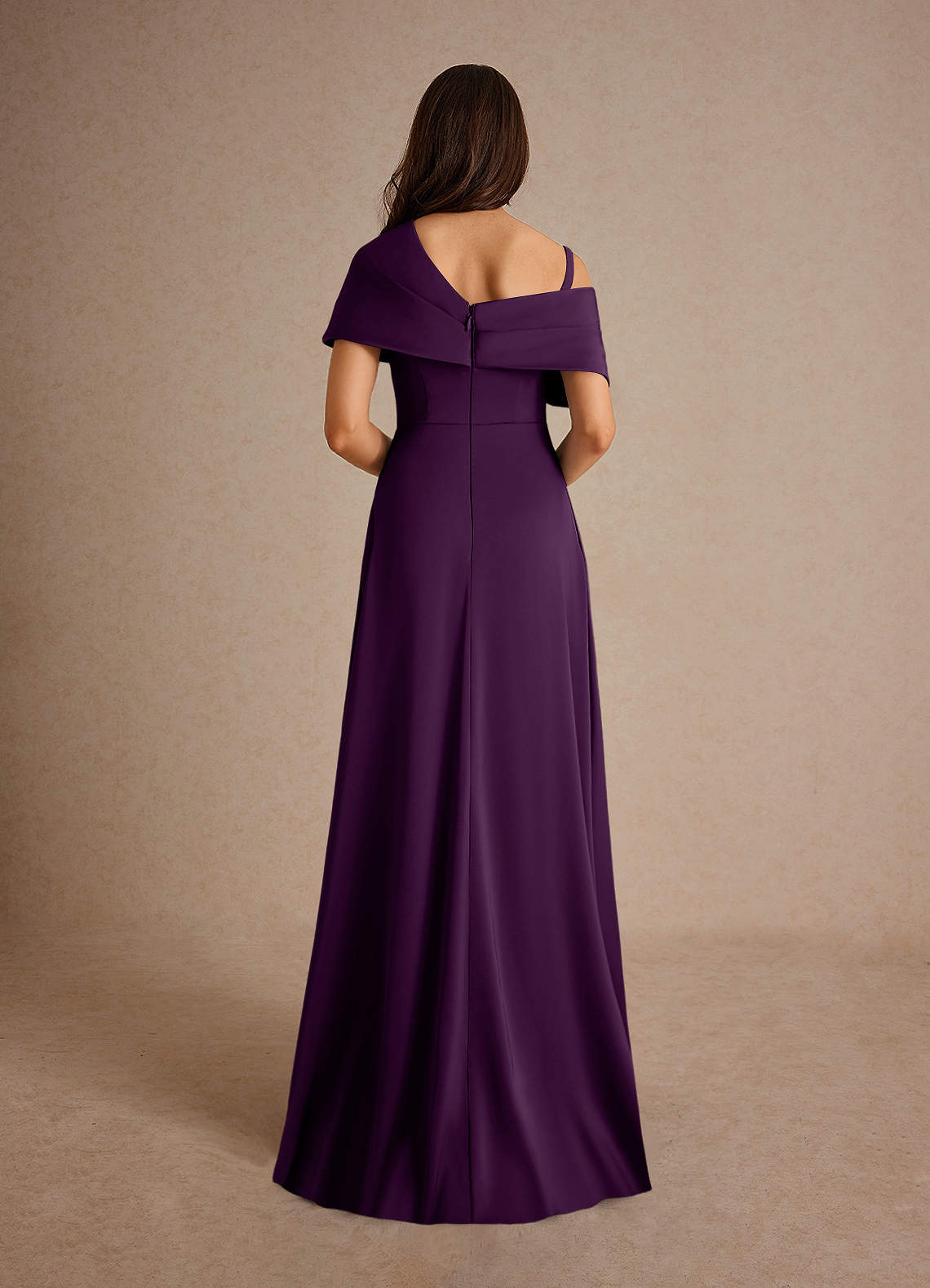 Azazie Milton Mother of the Bride Dresses Grape A-Line Pleated Stretch Satin Dress image3