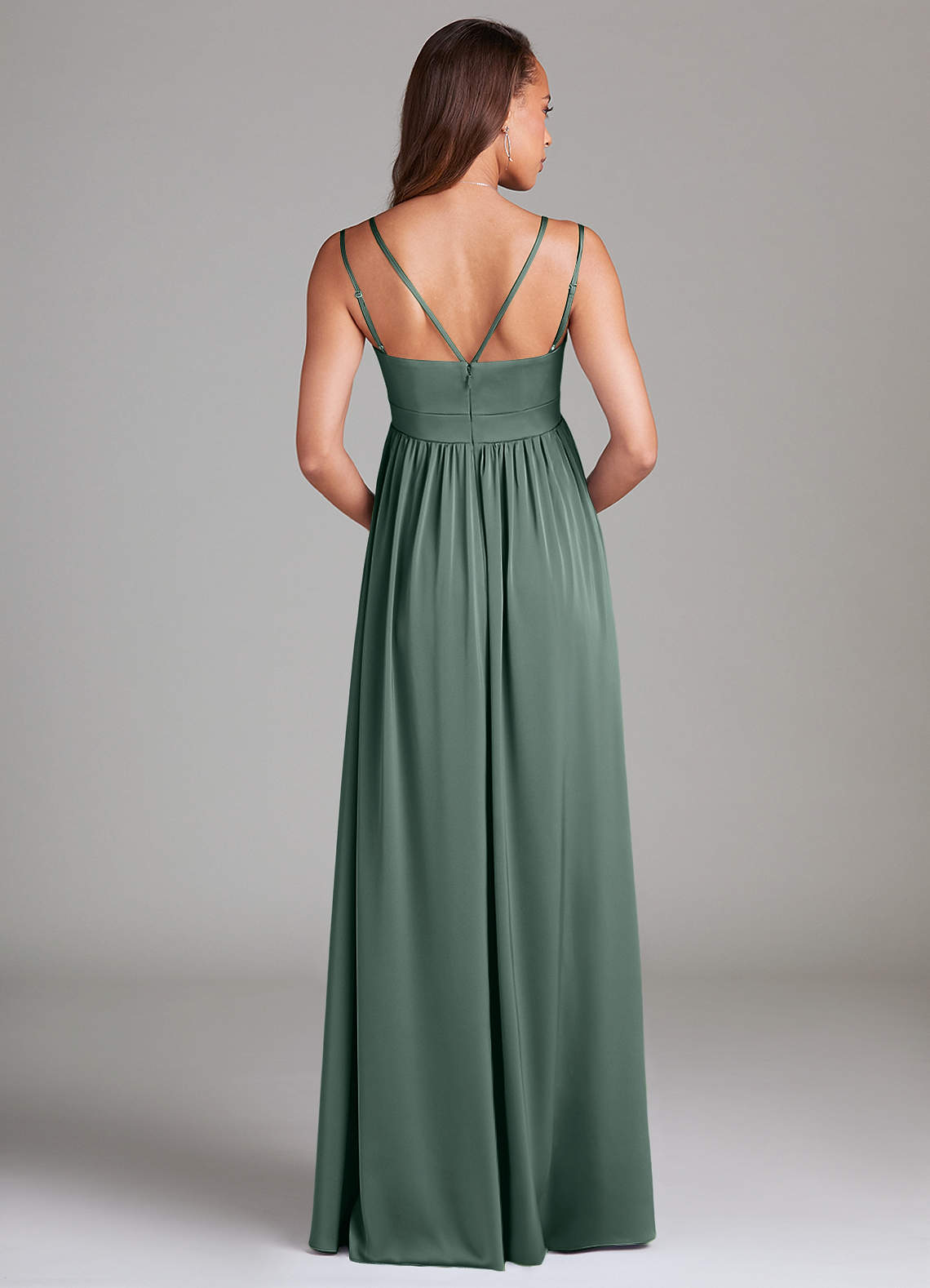 Azazie Emree Essayer des robes à la maison Robe Trapèze avec poches Longueur ras du sol Satin extensible image1